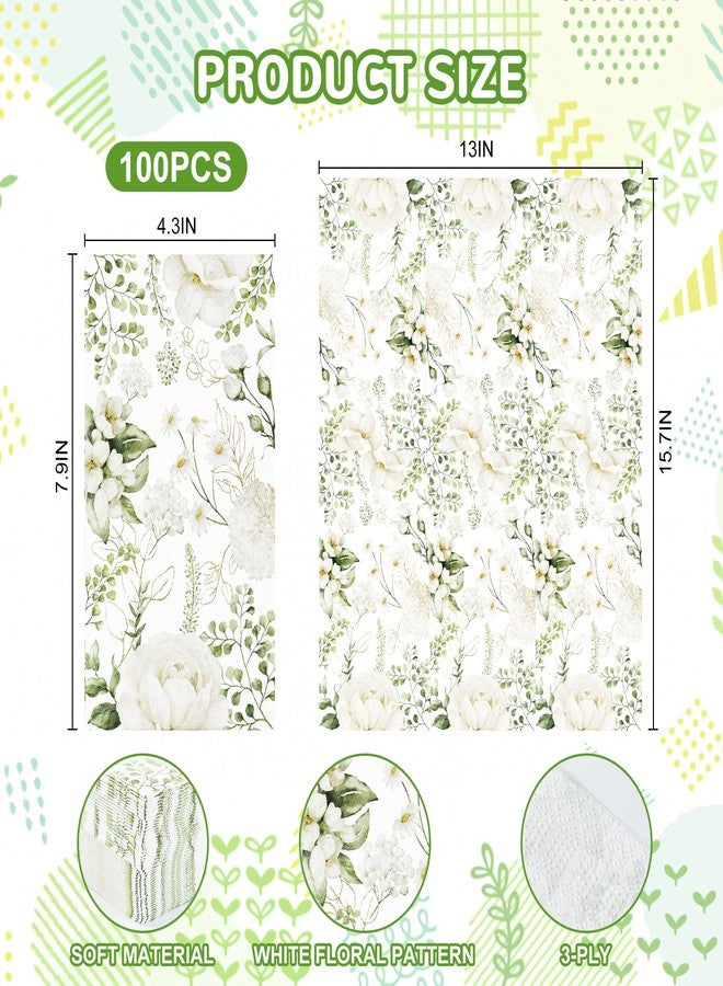 AimFun 100 White Floral Guest Napkins Disposable Spring Blossom Hand Towels Decorative Wildflower Greenery Paper Dinner Napkin for Bathroom Toilet Powder Room Wedding Birthday Bridal Party Decor - Image 3